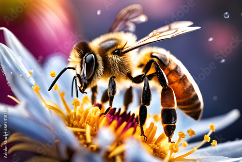 A Honey Bee is sitting on a flower in the garden.