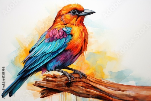 A vibrant avian perched on a paper. Generative AI © Taha