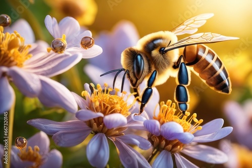 A Honey Bee is sitting on a flower in the garden.