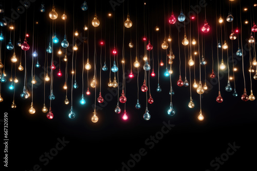 Gold Twinkle Christmas string lights on black background.