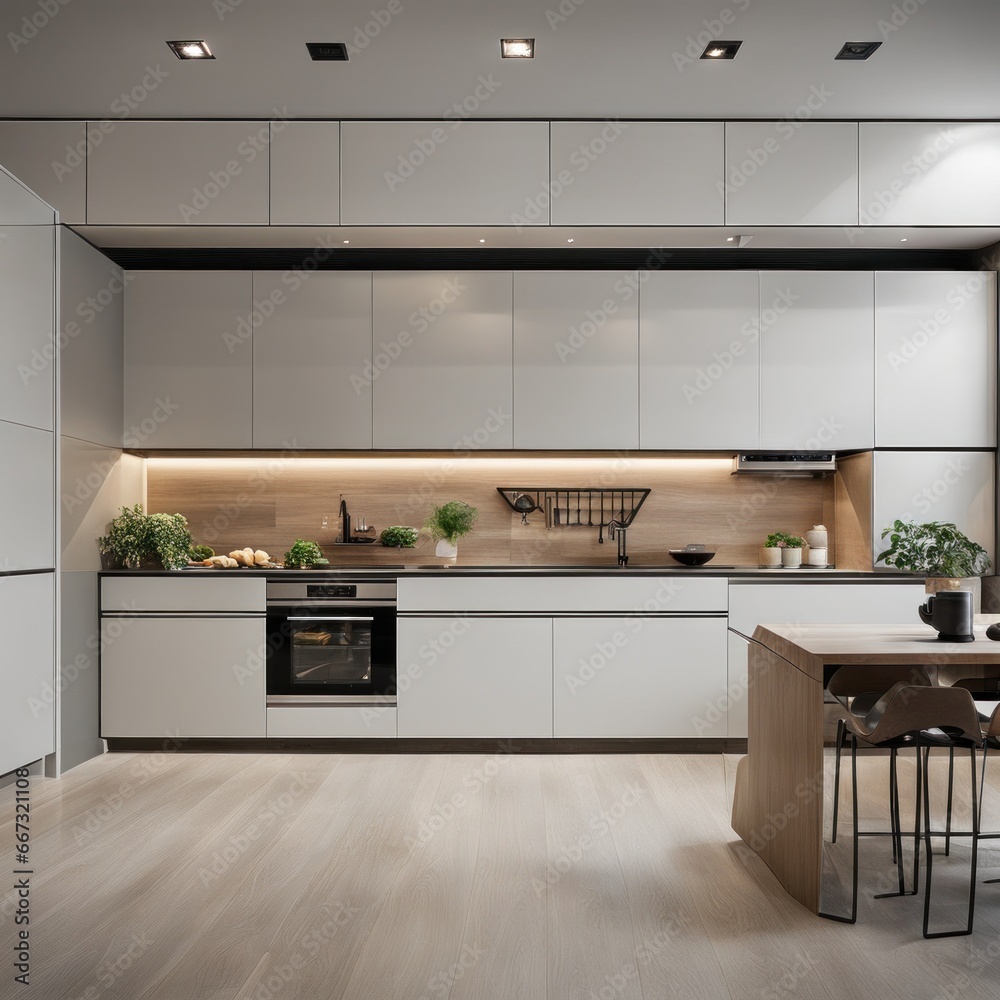 Modern Kitchen Interior with Kitchen Appliances and Dining Table Modern Kitchen Interior with Kitchen Appliances and Dining Table