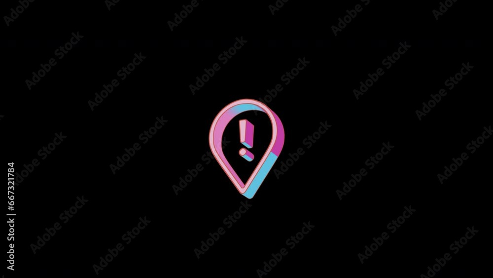 Bright map marker exclamation icon is jumping merrily. Retro style. Alpha channel black. Looped from frame 120 to 240, Alpha BW at the end Bright map marker exclamation icon is jumping merrily. Retro style. Alpha channel black. Looped from frame 120 to 240, Alpha BW at the end