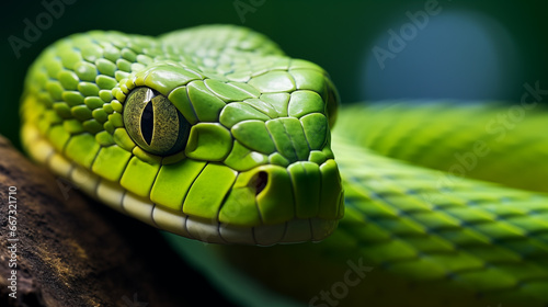 close up of a green snake photo