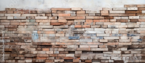 Dismantled wall of old building with wet and moldy bricks on pallets