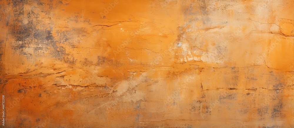 Closeup shot of textured orange grunge wall plaster background