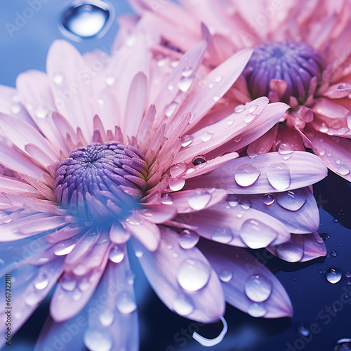 Close up the pink flower with water drops