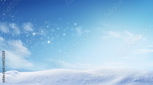 Winter space of snow. Winter snow background with snowflake with beautiful light and snow flakes on the blue sky. banner format. © i_love_photos