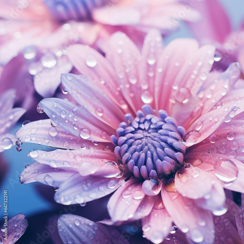 Close up the pink flower with water drops
