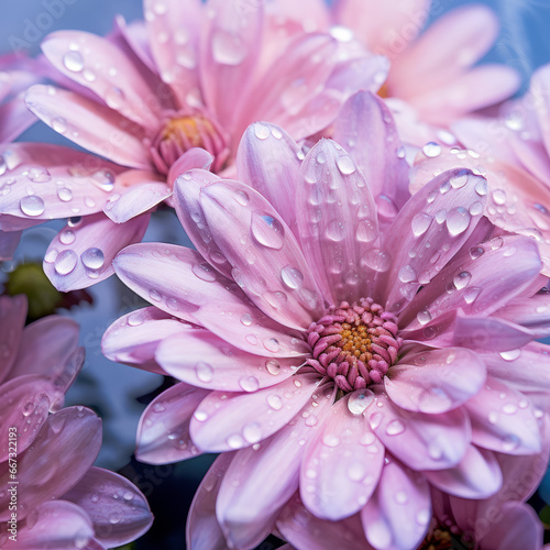 Close up the pink flower with water drops
