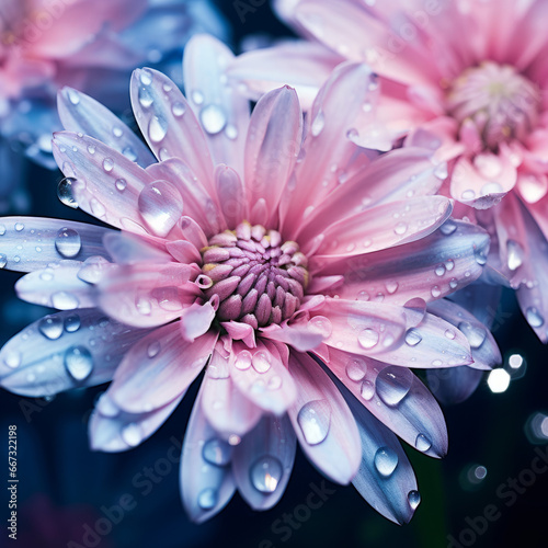 Close up the pink flower with water drops