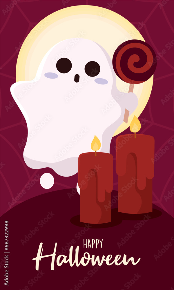 Happy halloween poster Cute ghost cartoon Vector