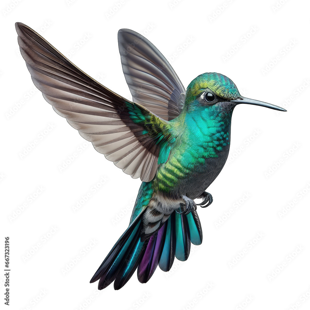 Fototapeta premium Jewel-Like Hummingbird Among Flowers, GENERATIVE AI
