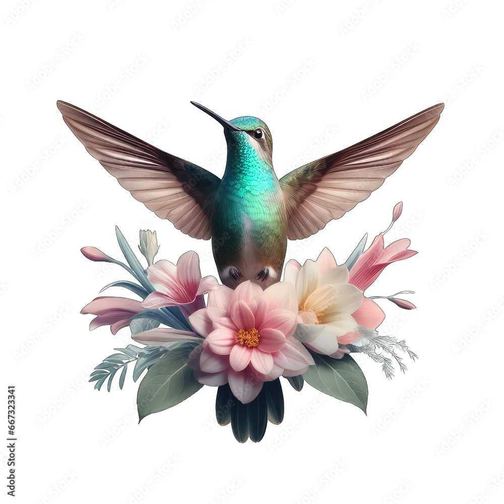 Fototapeta premium Vibrant Rainbow-Colored Hummingbird, GENERATIVE AI