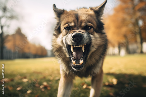 Aggressiver Hund im Park photo