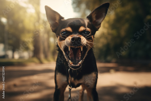Aggressiver Hund im Park photo