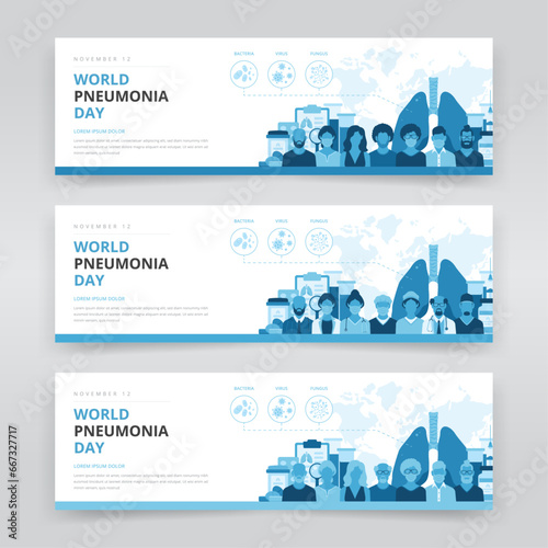 World pneumonia day web banner or header templates for raising awareness of bacterial, viral and fungal pneumonia, prevention methods and treatments