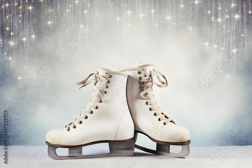 winter skates, ice skating, ice rink, winter Symbol, winter leisure concept, Christmas lights, winter holidays concept, Banner size