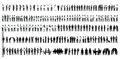 Mega big set of business people silhouette, man and woman team, isolated on white background	