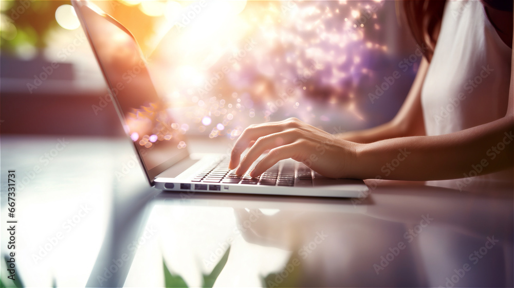 Fototapeta premium person typing on a laptop