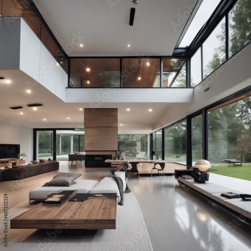 Living room in a bright modern house open floor plan minimalist style. © shaadjutt36