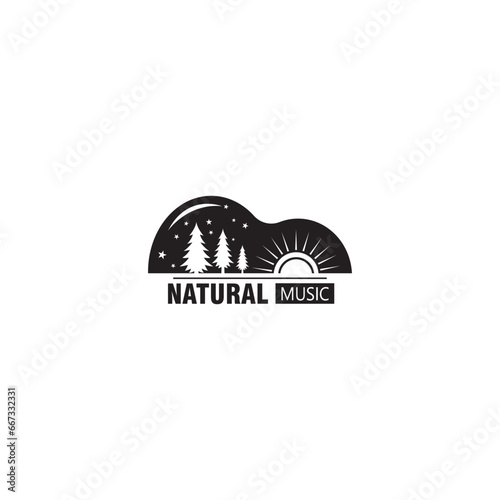 music nature logo abstract illustration of guitar and sun tree vector