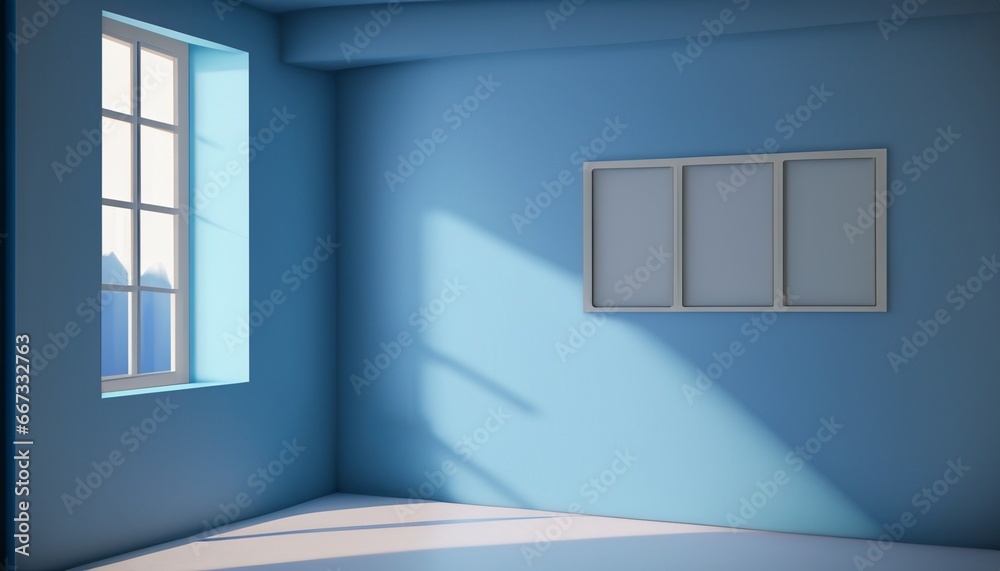 Room with plain walls and large windows, Interior of an empty blue studio room, blue walls with windows, simple room with blue walls, room, walls, plain, blue, simple, unique - obrazy, fototapety, plakaty 