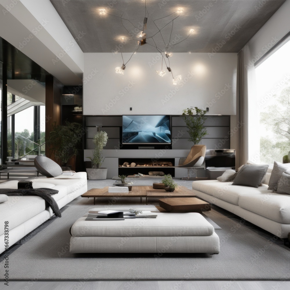 Living room in a bright modern house open floor plan minimalist style. Living room in a bright modern house open floor plan minimalist style.