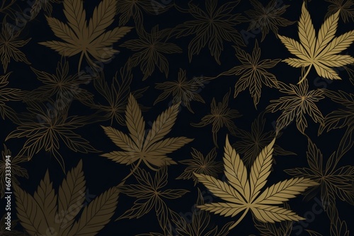 Black and gold traditional Japanese pattern with hemp leaf motif. Generative AI