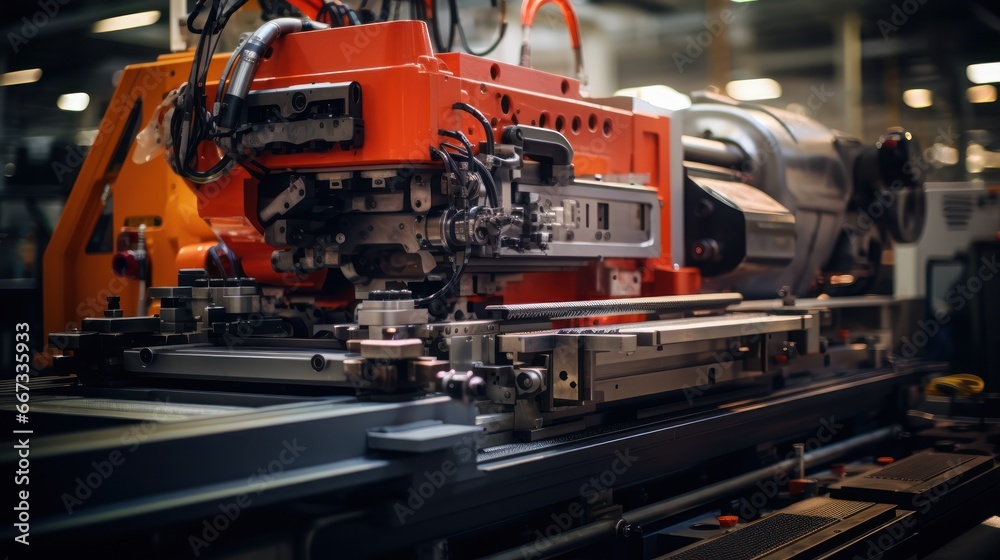 Large machinery operates efficiently in manufacturing, producing goods at a rapid pace