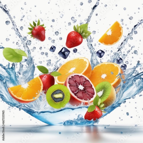 Mixed Fruits splashing into the water photo