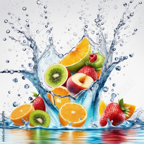 Mixed Fruits splashing into the water