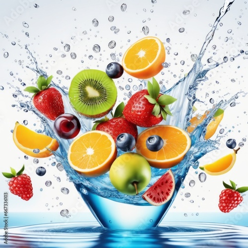 Mixed Fruits splashing into the water