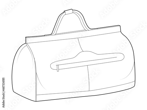 Gladstone Bag bowling silhouette. Fashion accessory technical illustration. Vector satchel front 3-4 view for Men, women, unisex style, flat handbag CAD mockup sketch outline isolated