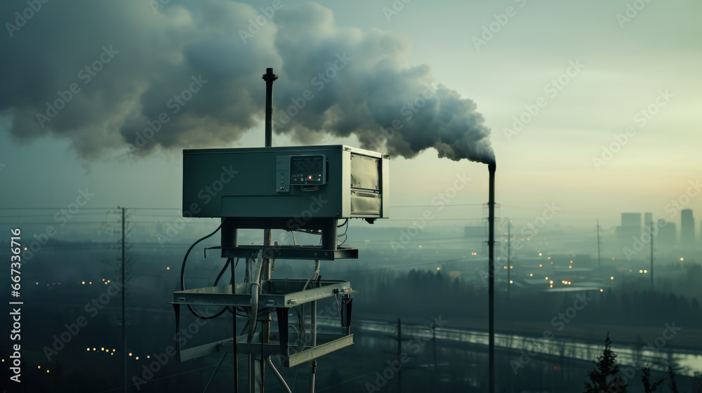Air pollution monitoring systems are in place - obrazy, fototapety, plakaty 