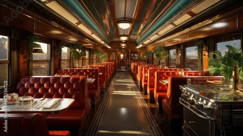 The train interior includes dining cars, offering restaurant-quality services and a variety of meal options for passengers photo