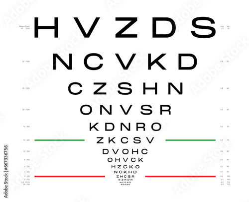 LogMAR chart Eye Test Chart medical illustration. Line vector sketch style outline isolated on white background. Vision board optometrist ophthalmic for visual examination Checking optical glasses