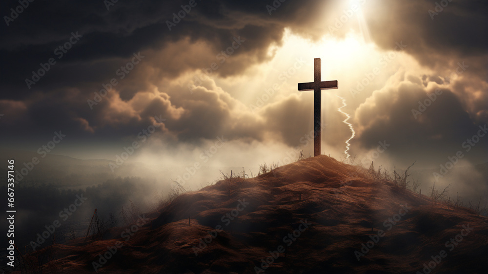 cross on hill. religion concept