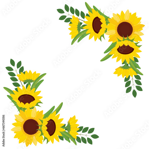 Colored sunflower border Flower border Vector