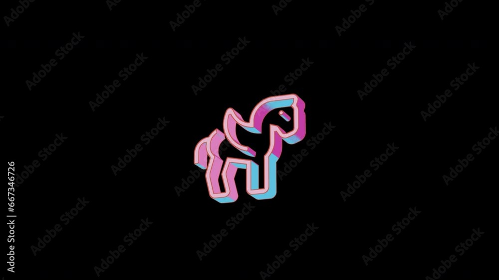 Bright pegasus icon is jumping merrily. Retro style. Alpha channel black. Looped from frame 120 to 240, Alpha BW at the end Bright pegasus icon is jumping merrily. Retro style. Alpha channel black. Looped from frame 120 to 240, Alpha BW at the end