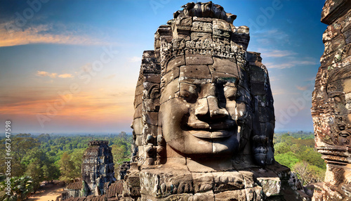 smiling face ancient of bayon in angkor thom cambodia © Alicia