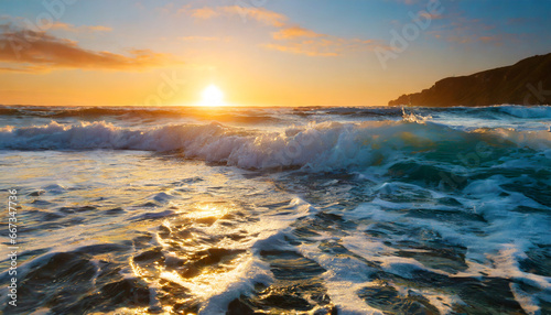 low angle view of sunset over ocean waves