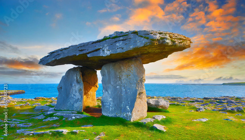 the iconic poulnabrone dolmen one of the most popular tourist attractions of the burren national park county clare ireland photo
