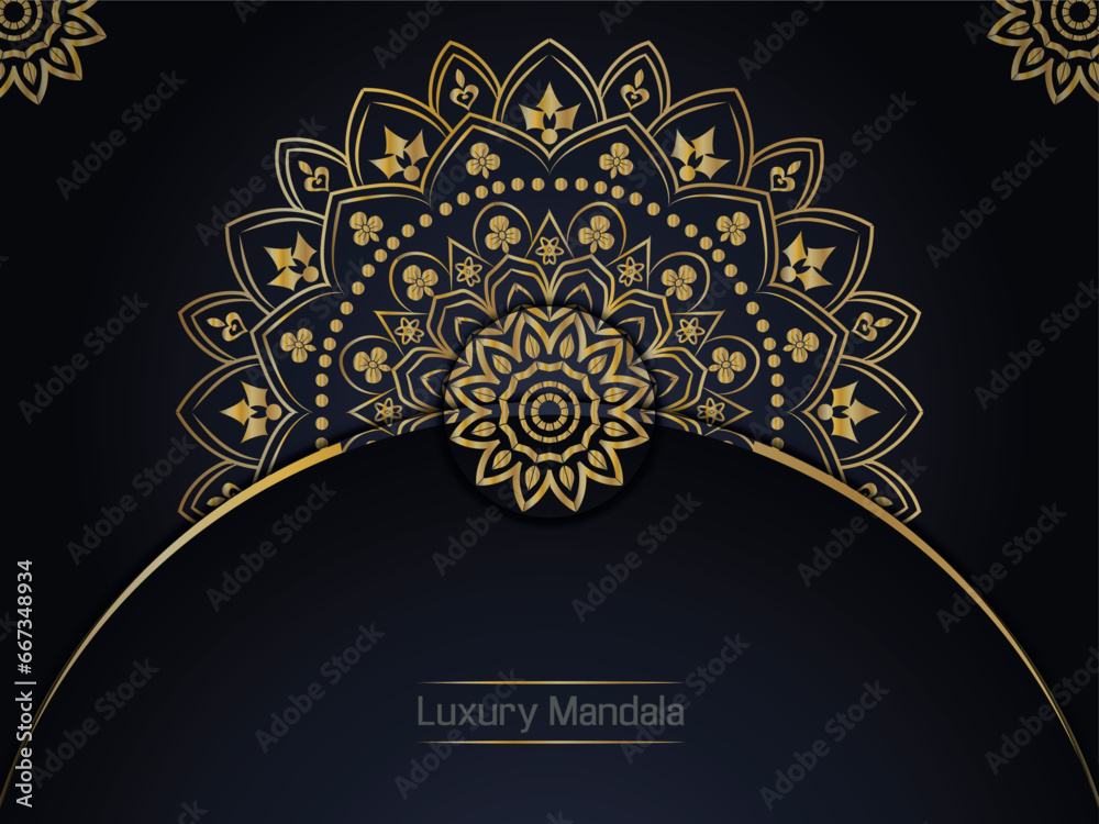 Luxury ornamental mandala design background in gold, Luxury wedding invitation card, Ornamental floral corner frame, gold mandala decoration for marketing agency