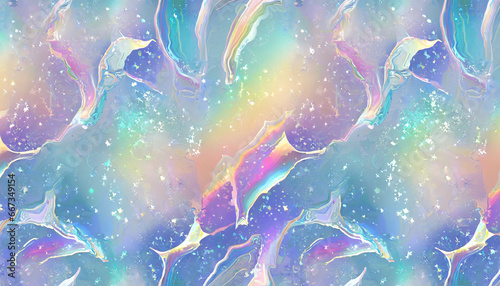seamless trendy iridescent rainbow foil texture soft holographic pastel unicorn marble background pattern modern pearlescent blurry abstract swirl illustration generative ai