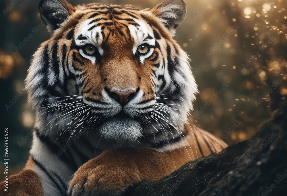 Naklejka premium tiger wallpaper, in the style of graphite realism, mist, realistic, wimmelbilder, ivory, dynamic pose