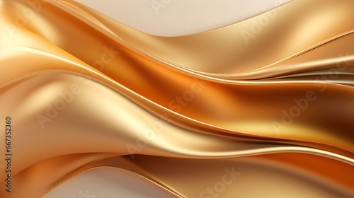 Gold or silk fabric with shiny reflections  curved into soft waves. Flowing beautifully  luxury and elegant. Gold stainless steel  aluminum  metal material. Top view.