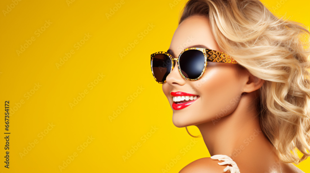 portrait of a happy young woman on a yellow background portrait of a happy young woman on a yellow background