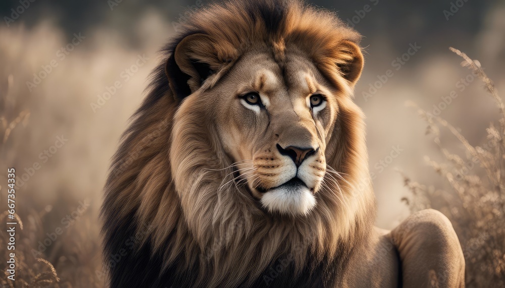 Naklejka premium lion wallpaper, realism, mist, realistic, wimmelbilder, ivory, dynamic pose
