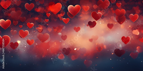 Valentine's Day concept love - abstract panorama background with red hearts - banner,