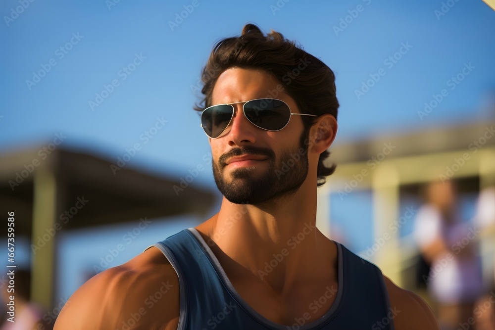 Photo of a smiling young man enjoying the beach